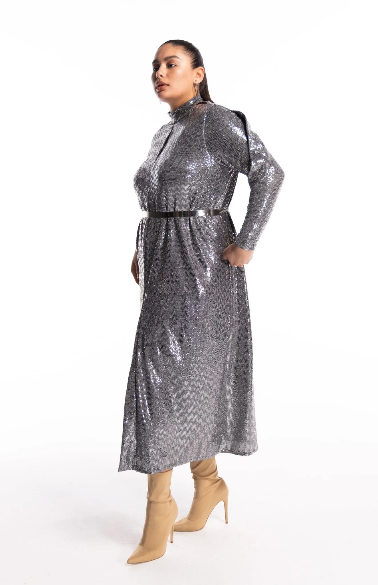Kriti | Dazzling Curves: Draped Sequin Dress