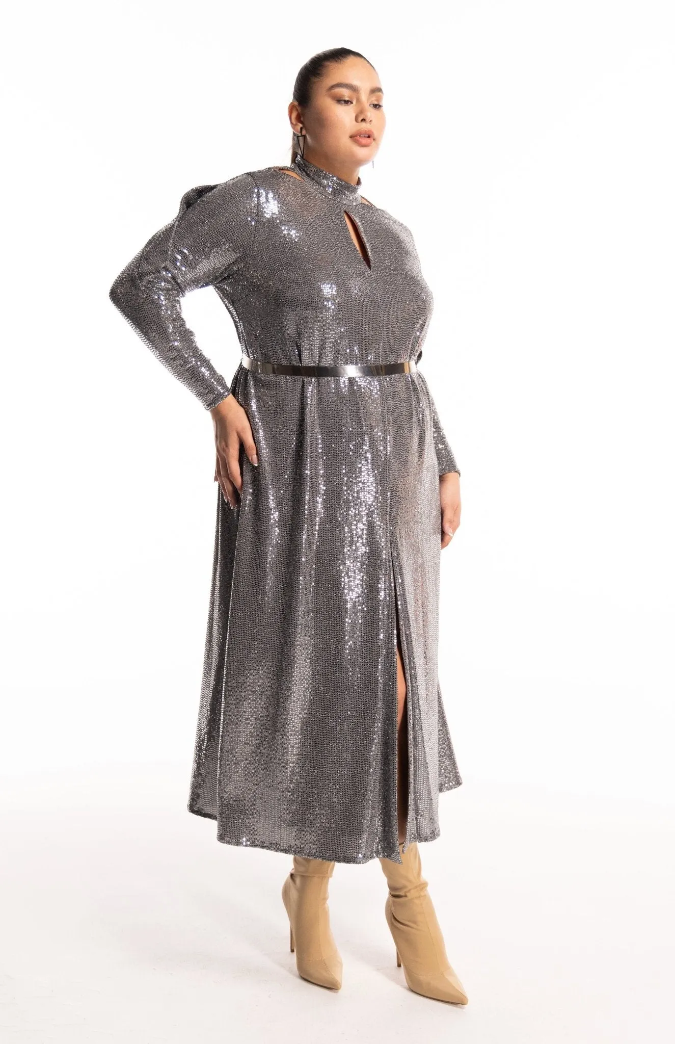 Kriti | Dazzling Curves: Draped Sequin Dress