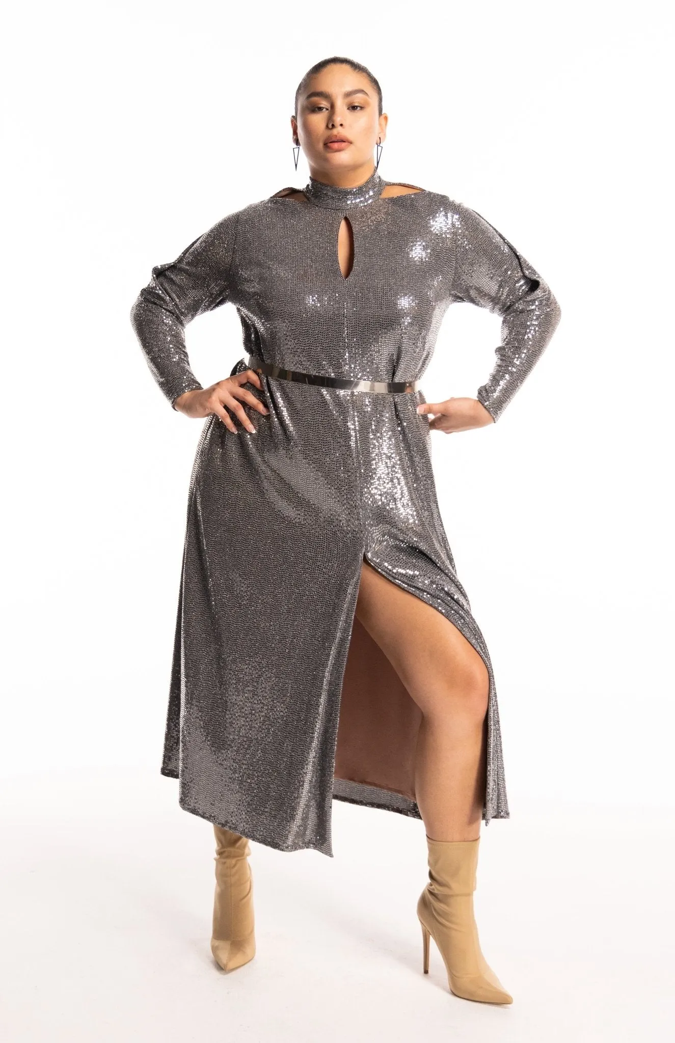 Kriti | Dazzling Curves: Draped Sequin Dress
