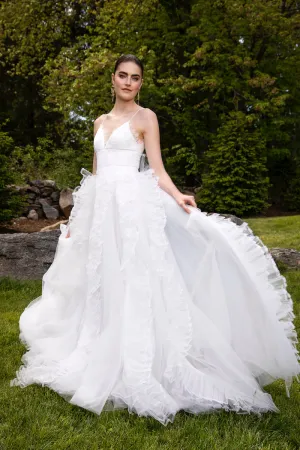Lace Scallop Edge Bodice with Pleated Organza and Tulle Skirt