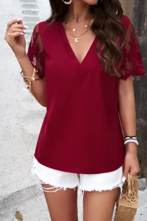 Lacey Elegance V-Neck Blouse
