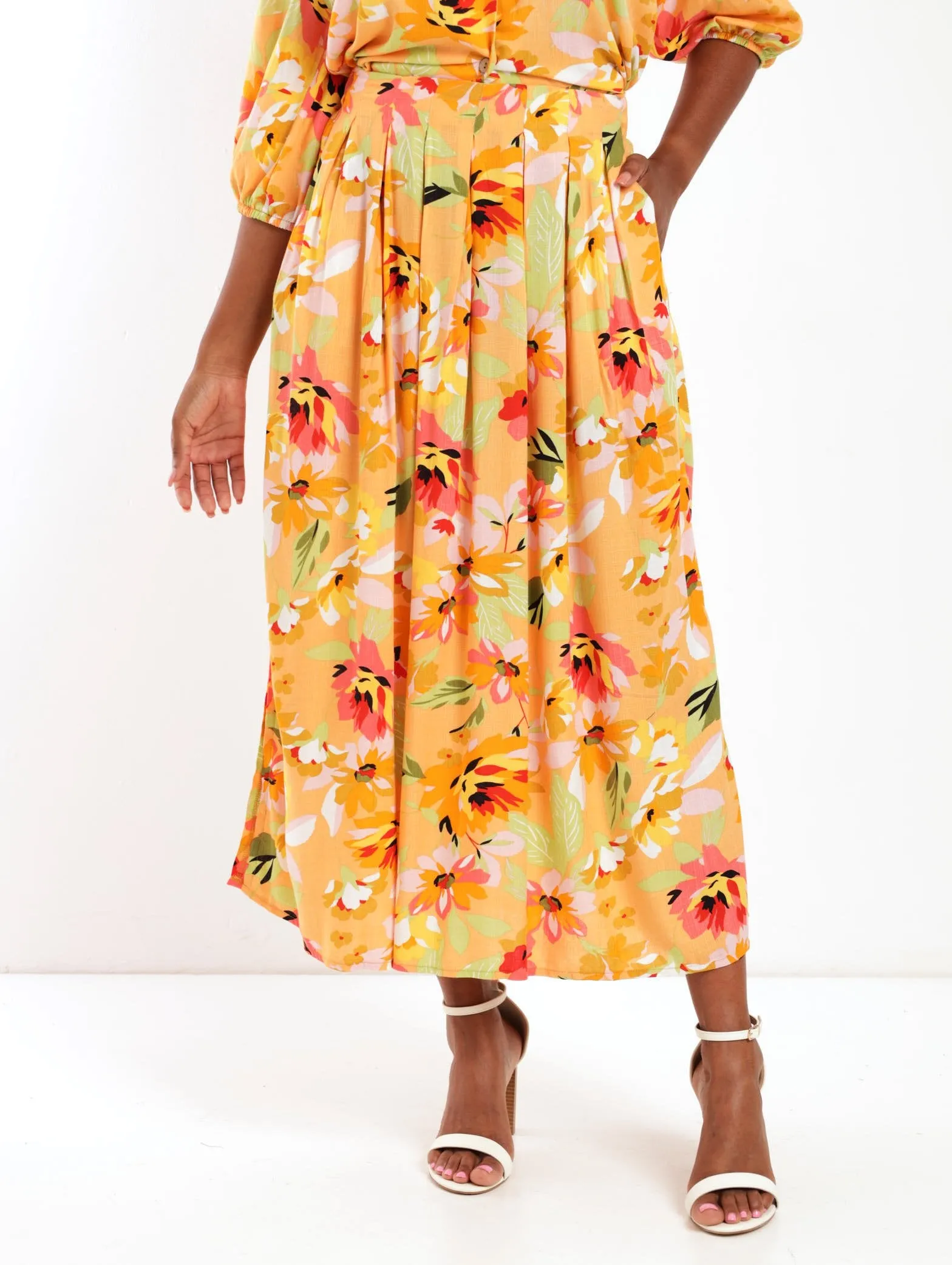 Ladies Tulip Midi Skirt - Peach