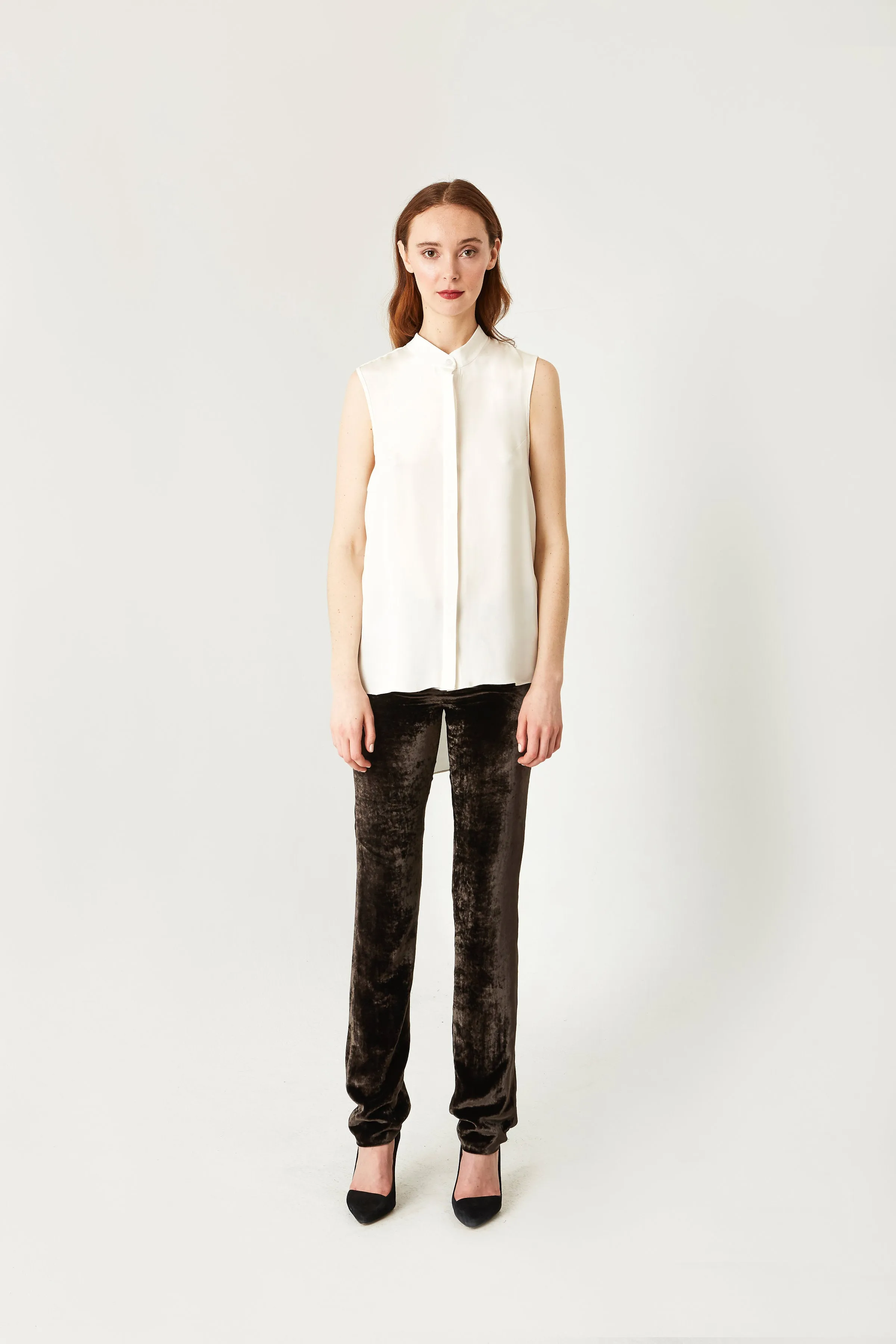Land & Sea Winged Sleeveless Silk Blouse