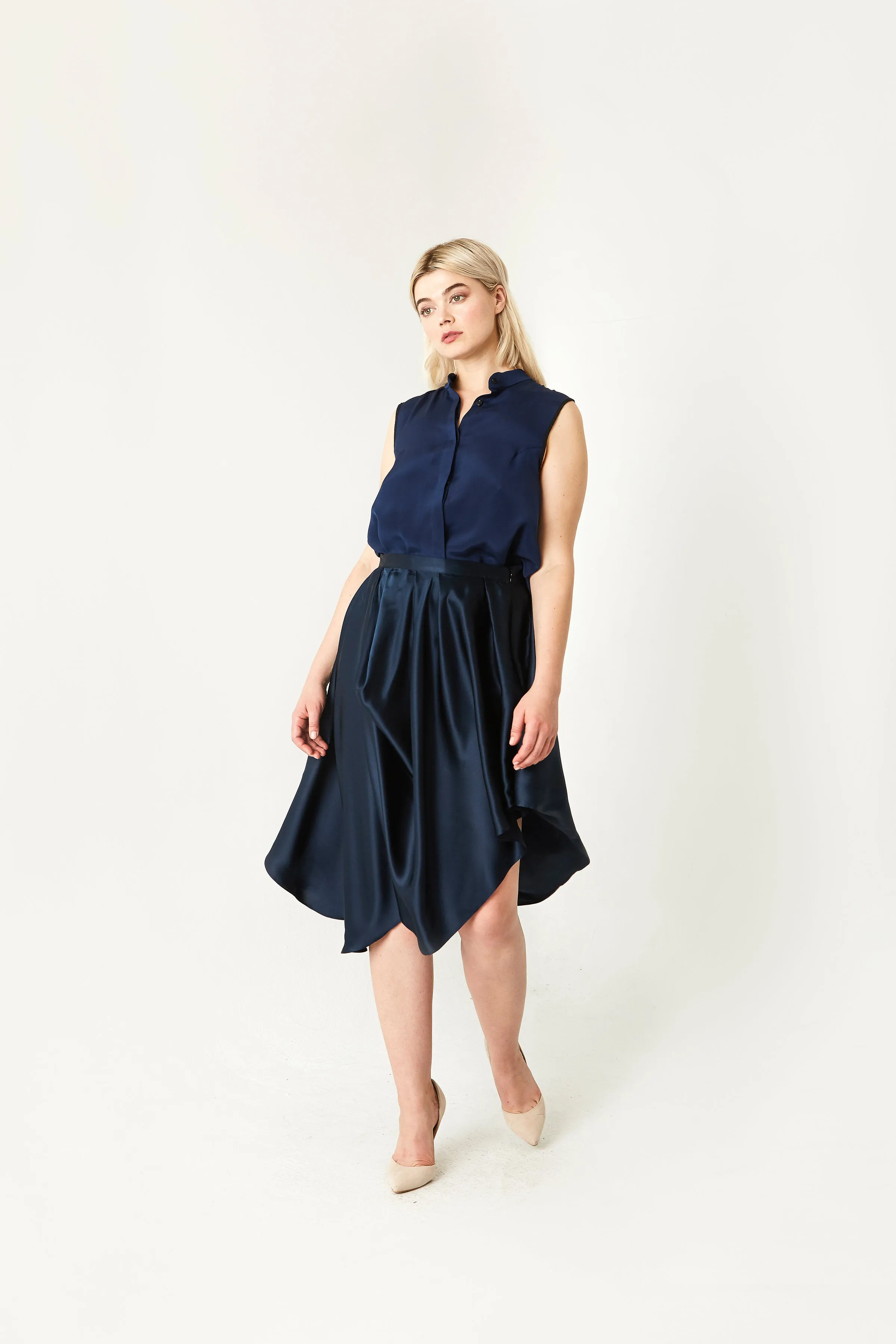 Land & Sea Winged Sleeveless Silk Blouse