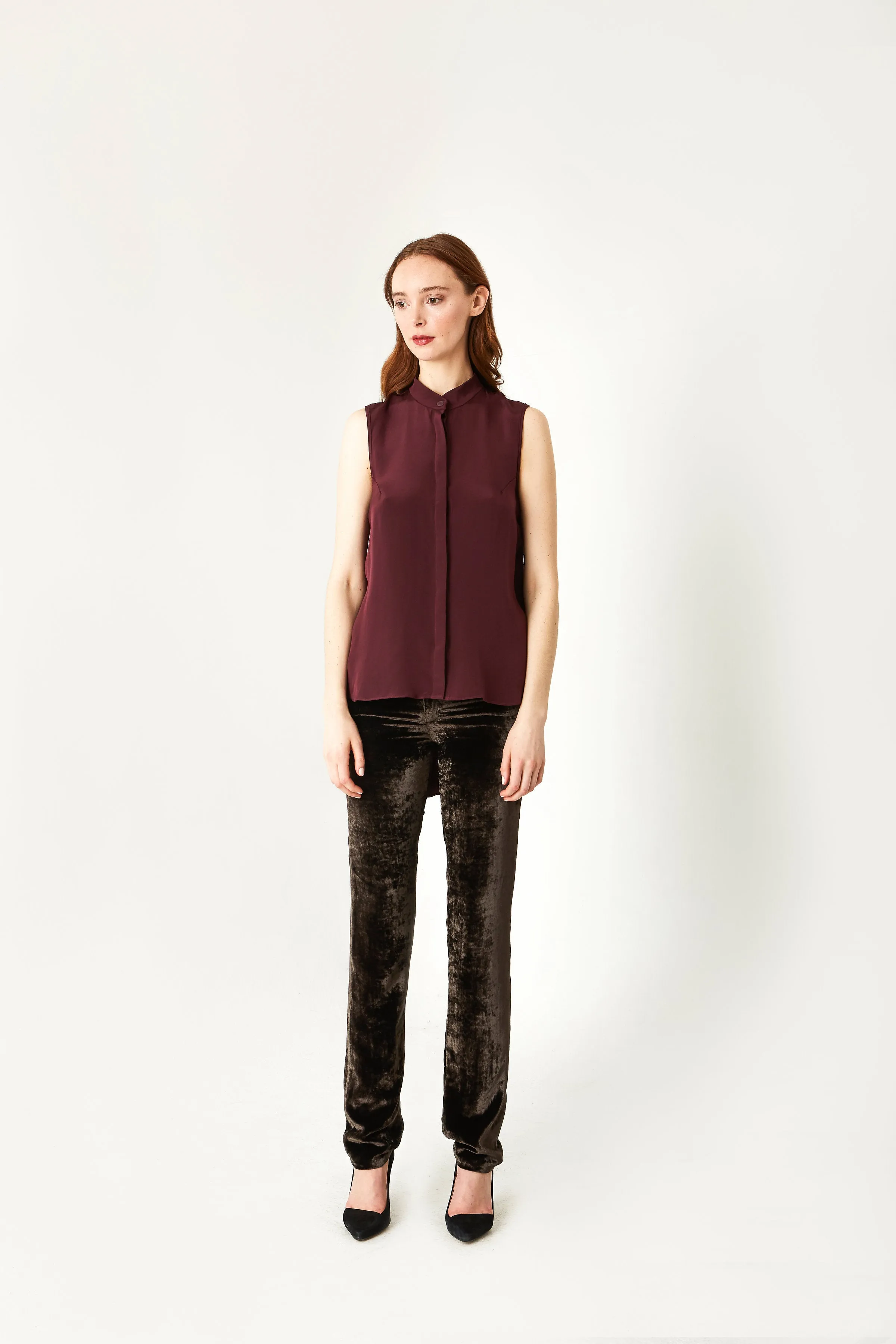 Land & Sea Winged Sleeveless Silk Blouse