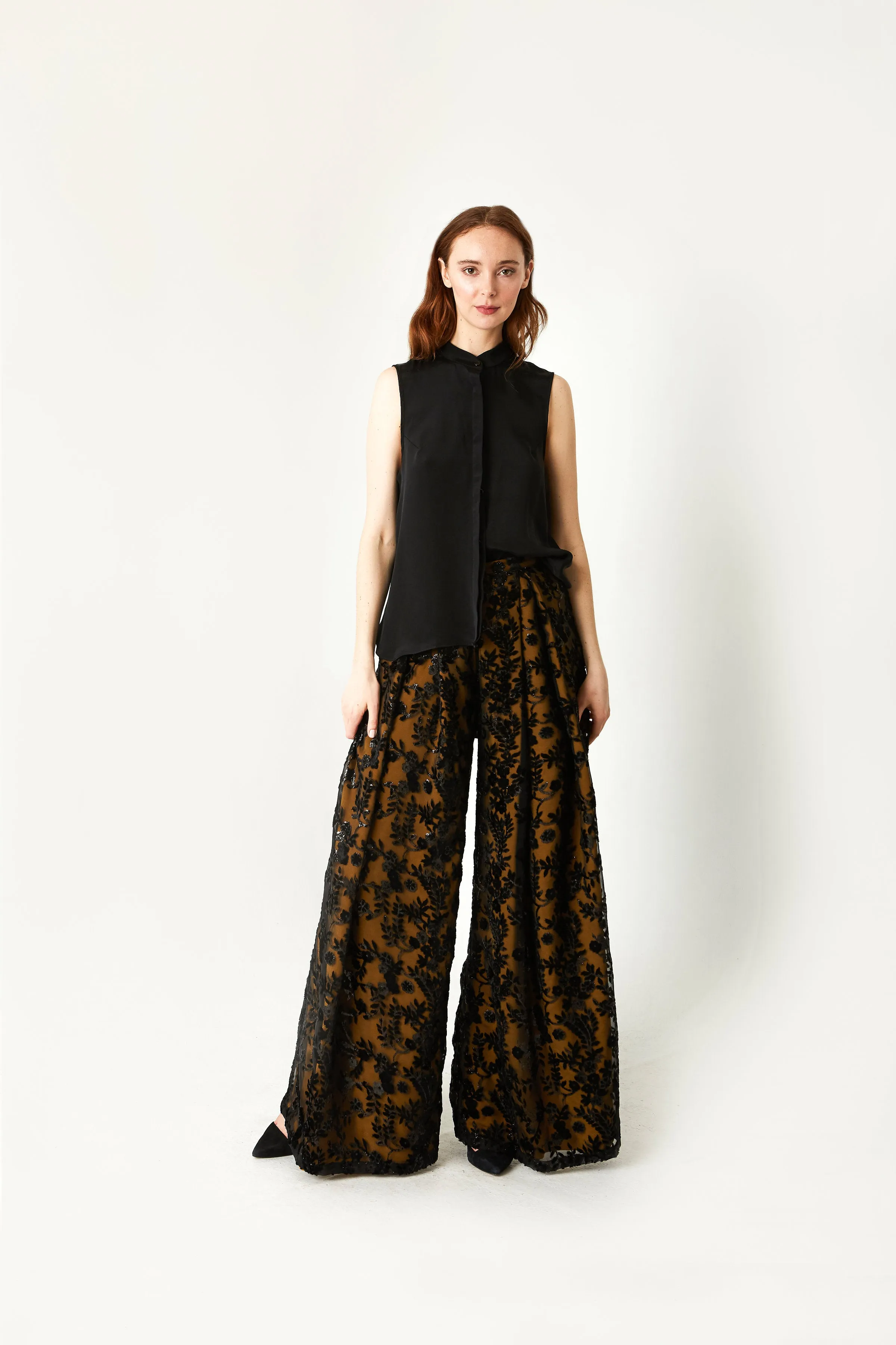 Land & Sea Winged Sleeveless Silk Blouse