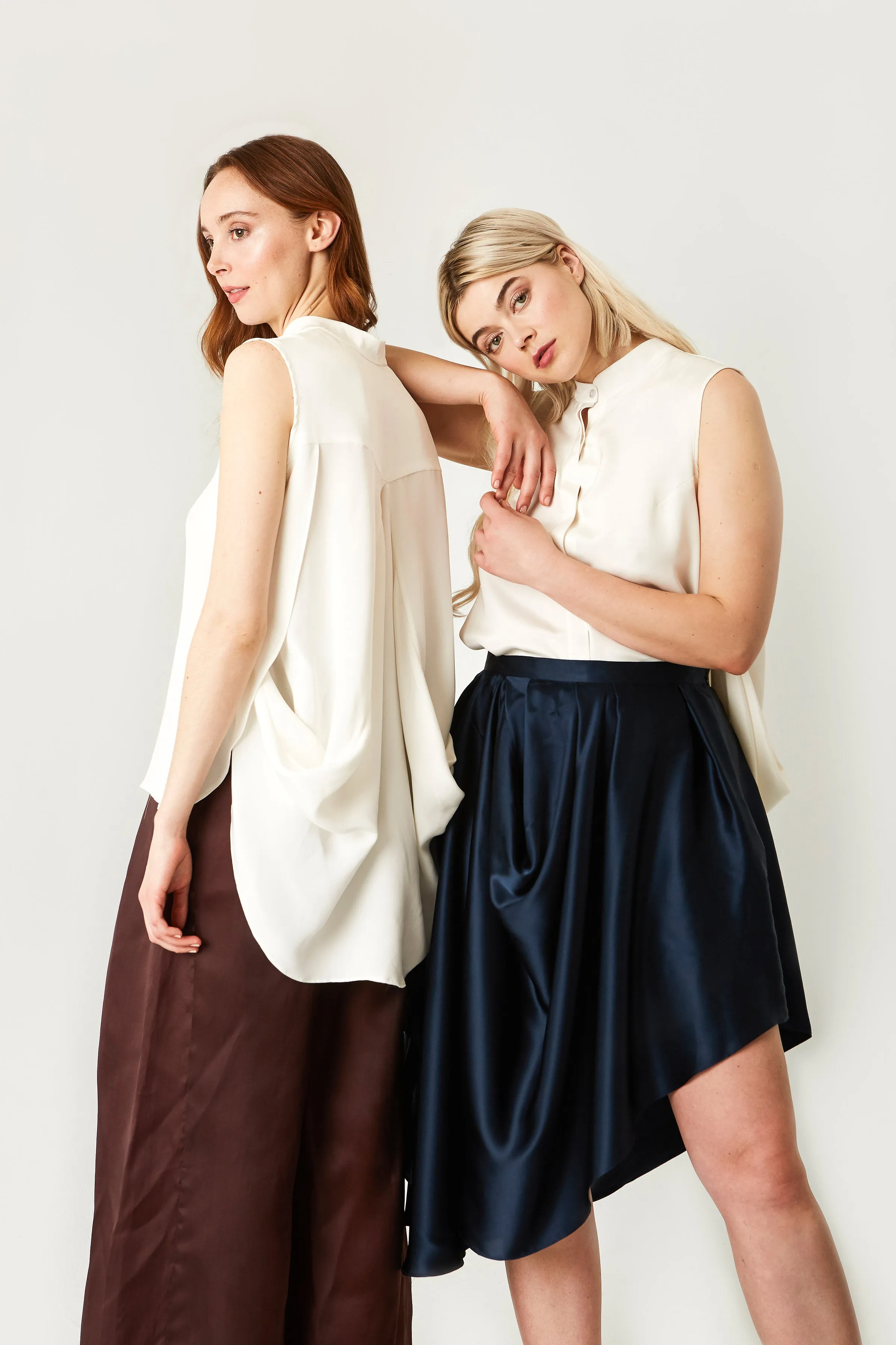 Land & Sea Winged Sleeveless Silk Blouse