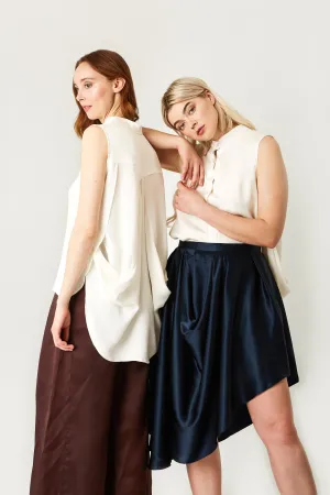 Land & Sea Winged Sleeveless Silk Blouse