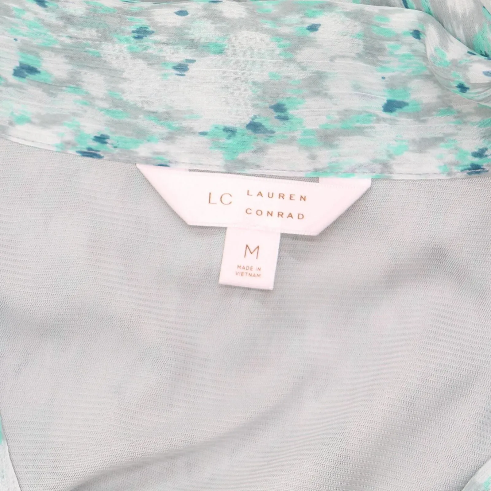 LC Lauren Conrad V-Neck Tie Front Tunic Lined Blouse Shirt Top Blue Green M