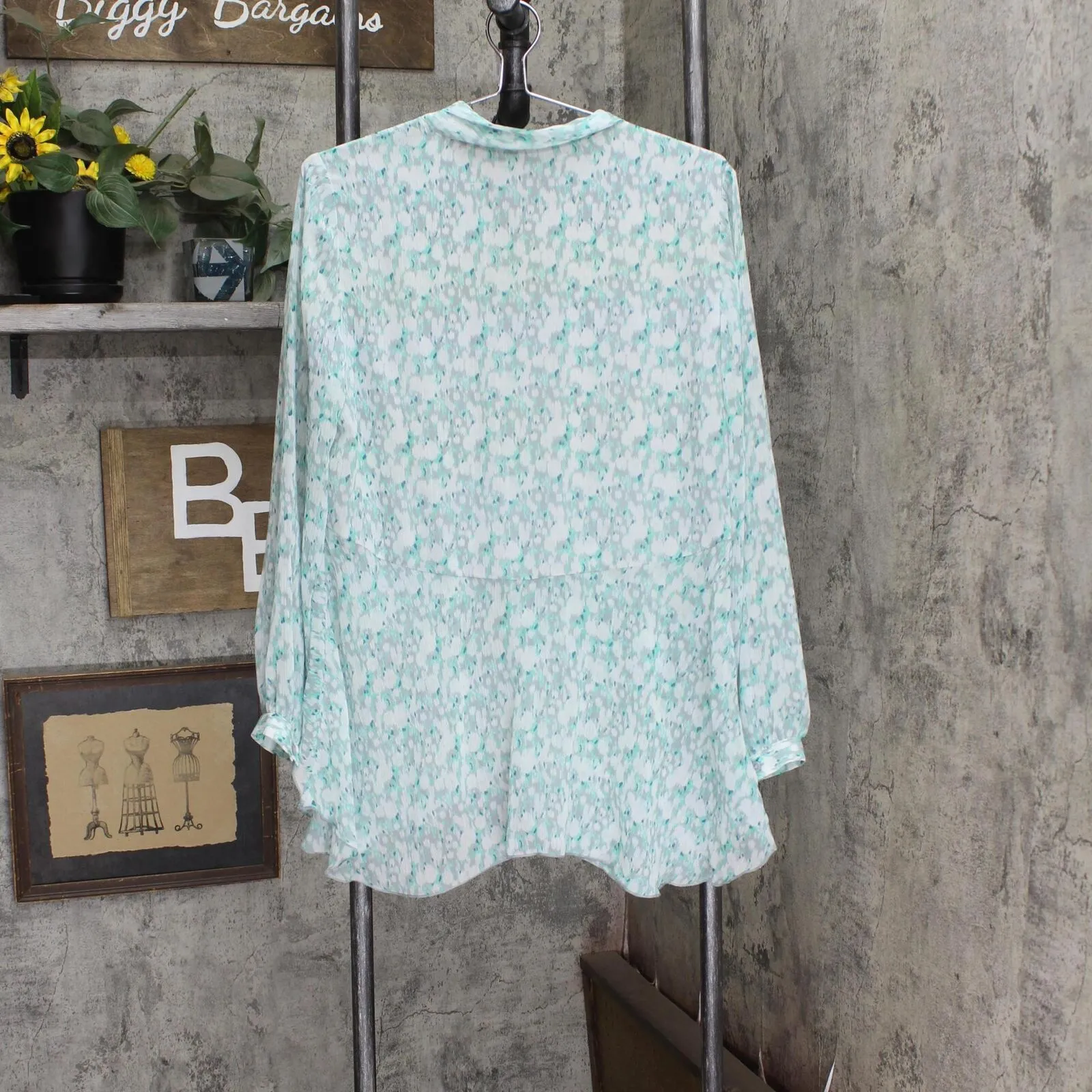 LC Lauren Conrad V-Neck Tie Front Tunic Lined Blouse Shirt Top Blue Green M