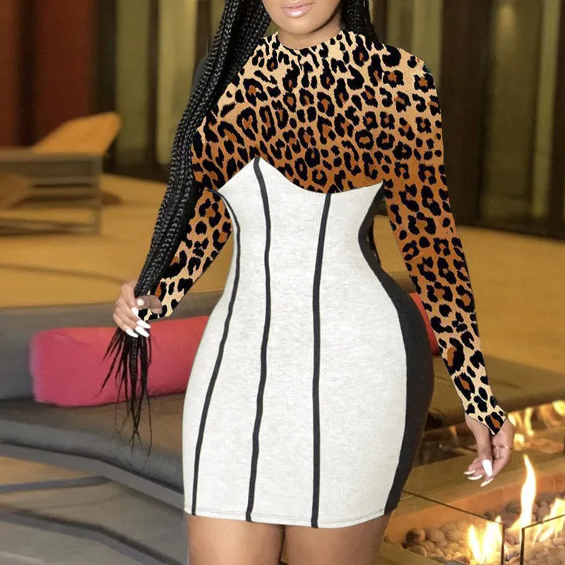 Leopard Print Long Sleeve Bodycon Dress