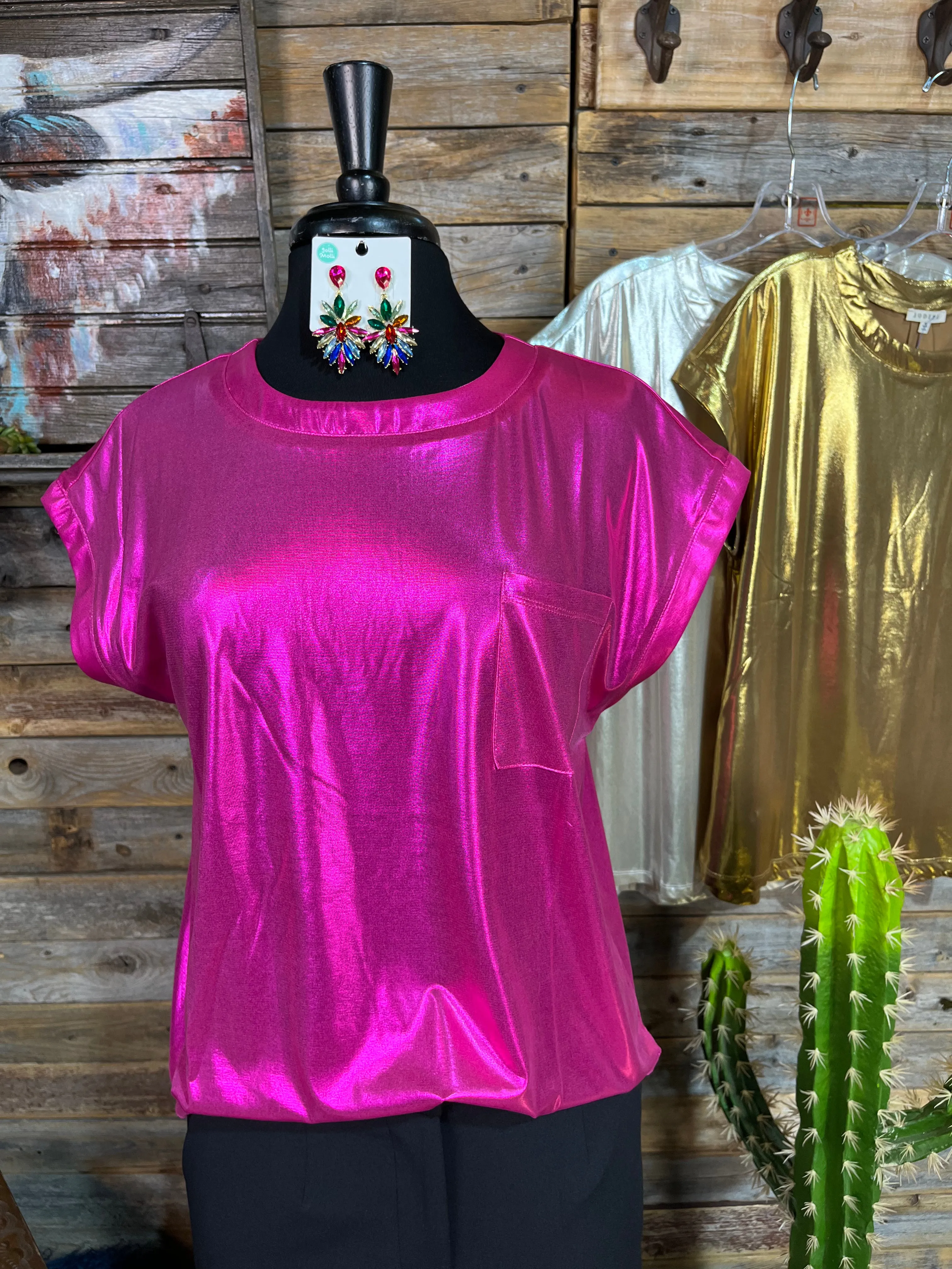 LIbby Short Sleeve Metallic Top
