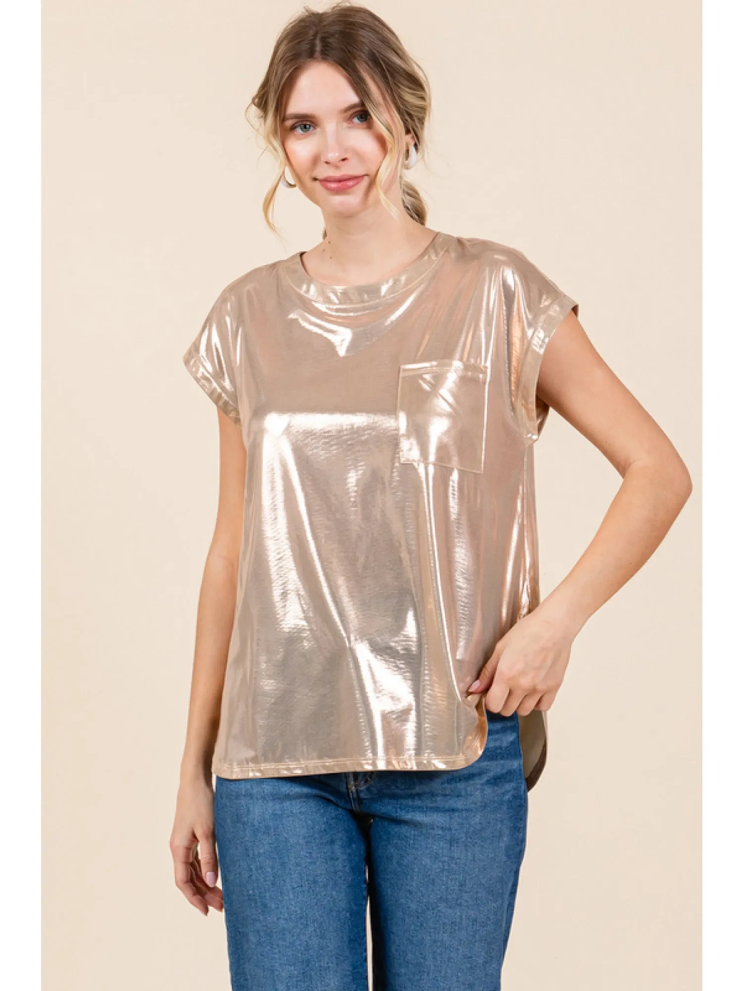 LIbby Short Sleeve Metallic Top
