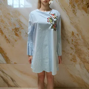Light Blue Embroidered Bell Sleeve Mini Dress