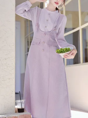 Lilac Fake Two-piece Long Sleeve Vintage 1950S Swing Dress