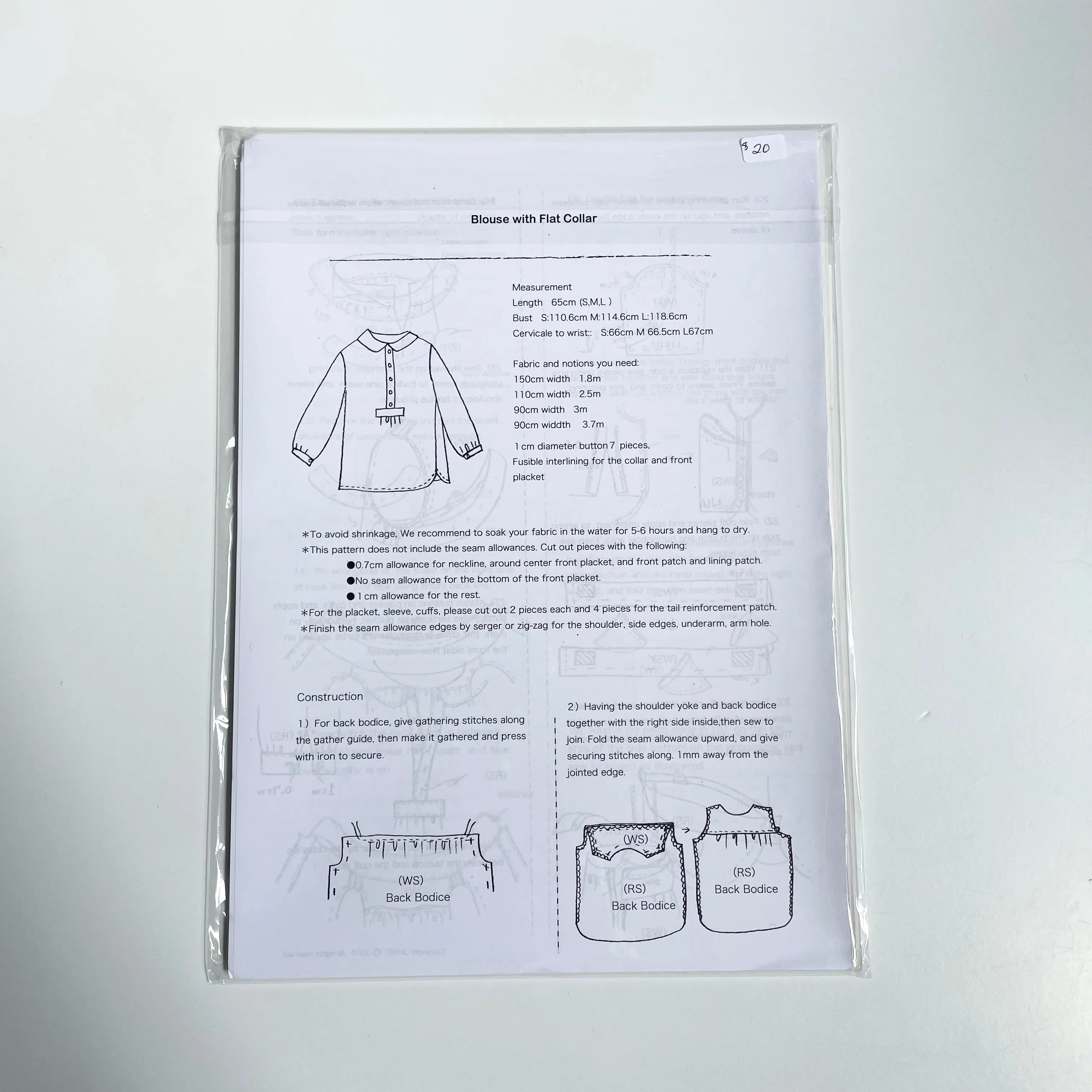 Linnet Pattern No. 64 : Blouse with Flat Collar