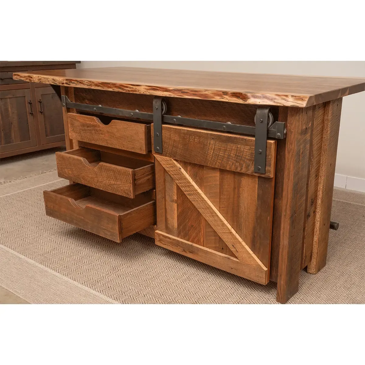Live Edge Walnut Kitchen Island with Footrest