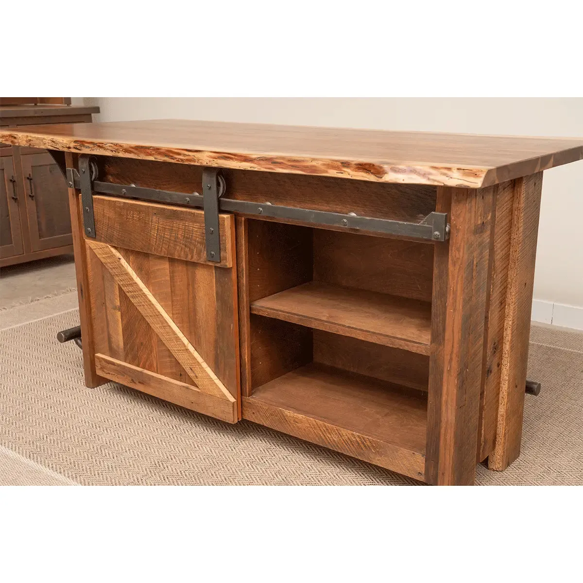 Live Edge Walnut Kitchen Island with Footrest