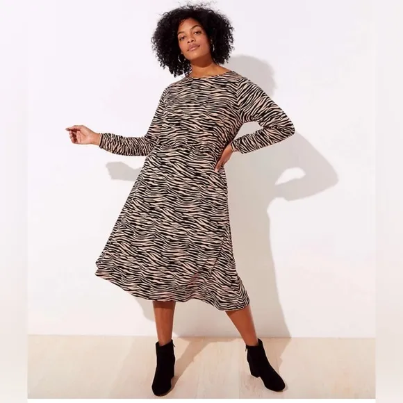 Loft Tiger Stripe Animal Print Bar Back Dress Size 16 NWT