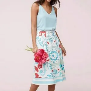 LOFT Watercolor Floral Pleated Skirt Boho Cottagecore Beachy Fairy Art to Wear
