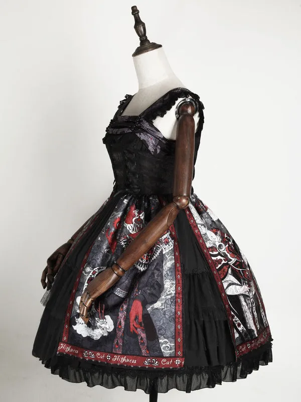 Lolita JSK Dress Black Silver Sleeveless Bows Polyester Cami Lolita Jumper Skirts