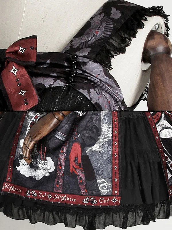 Lolita JSK Dress Black Silver Sleeveless Bows Polyester Cami Lolita Jumper Skirts