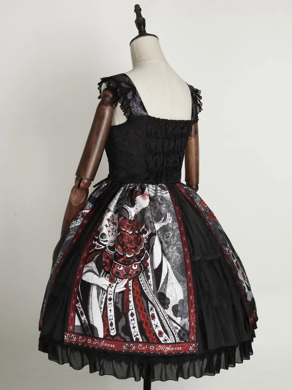 Lolita JSK Dress Black Silver Sleeveless Bows Polyester Cami Lolita Jumper Skirts