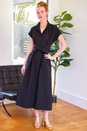 Long Rocky Shirt Dress Black Techy Taffeta