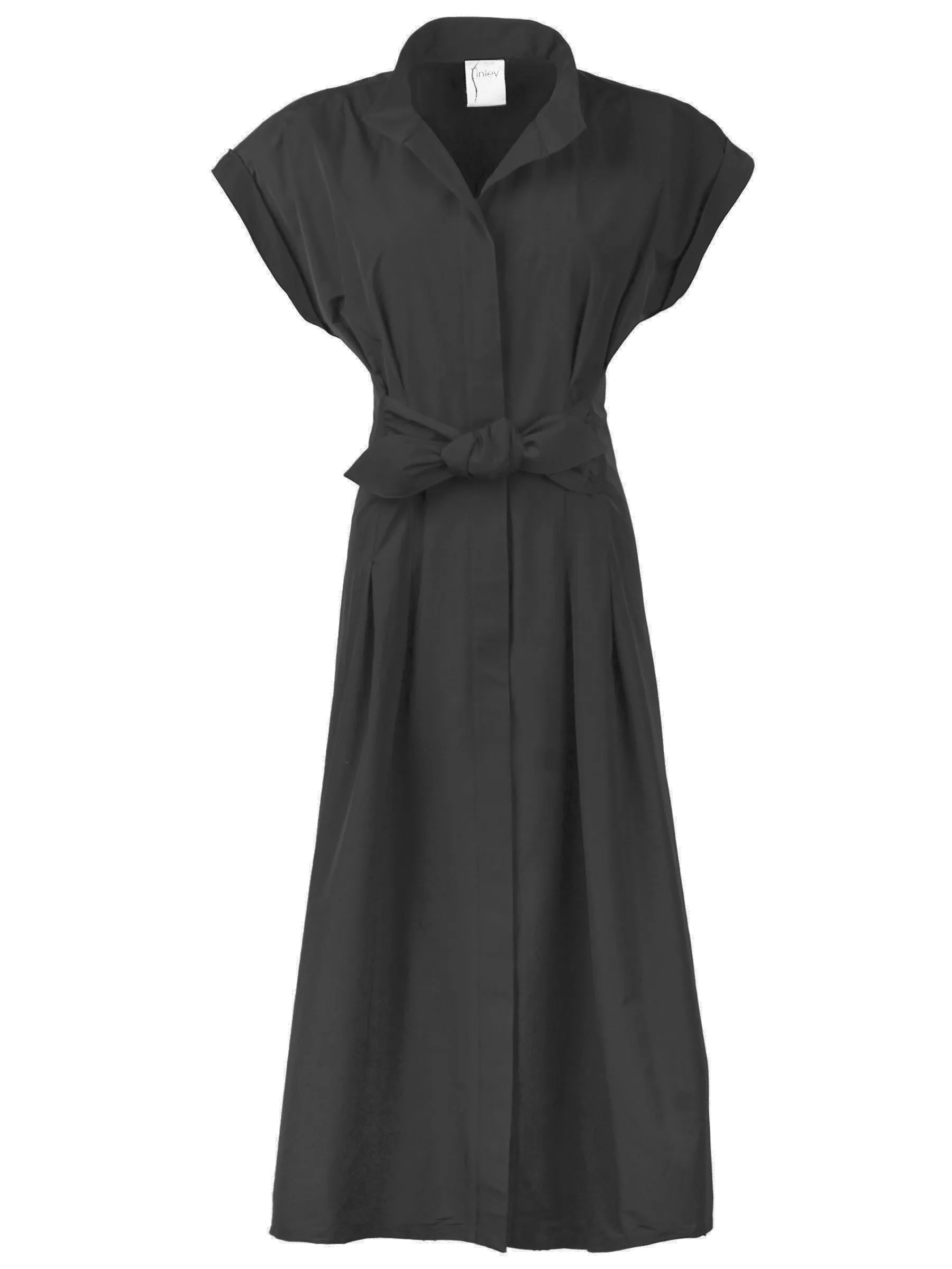 Long Rocky Shirt Dress Black Techy Taffeta