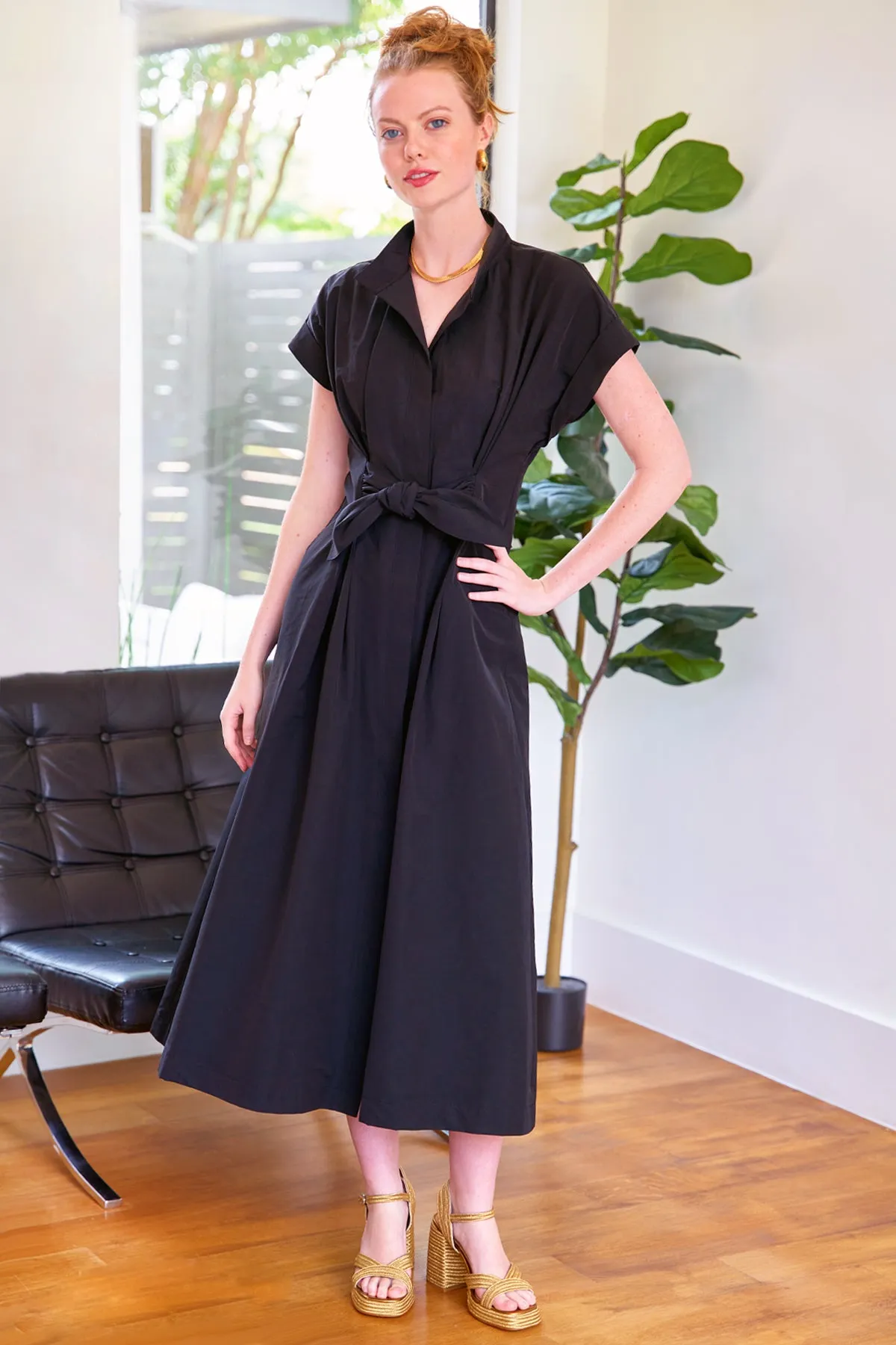 Long Rocky Shirt Dress Black Techy Taffeta