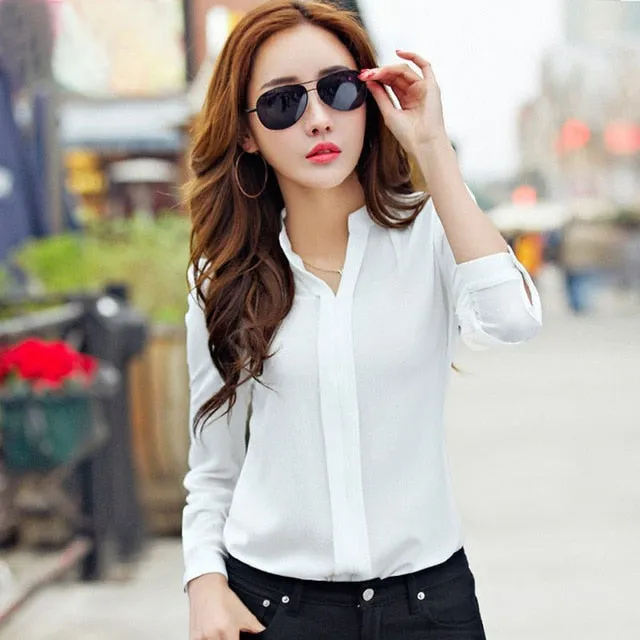 Long Sleeve Chiffon Blouse