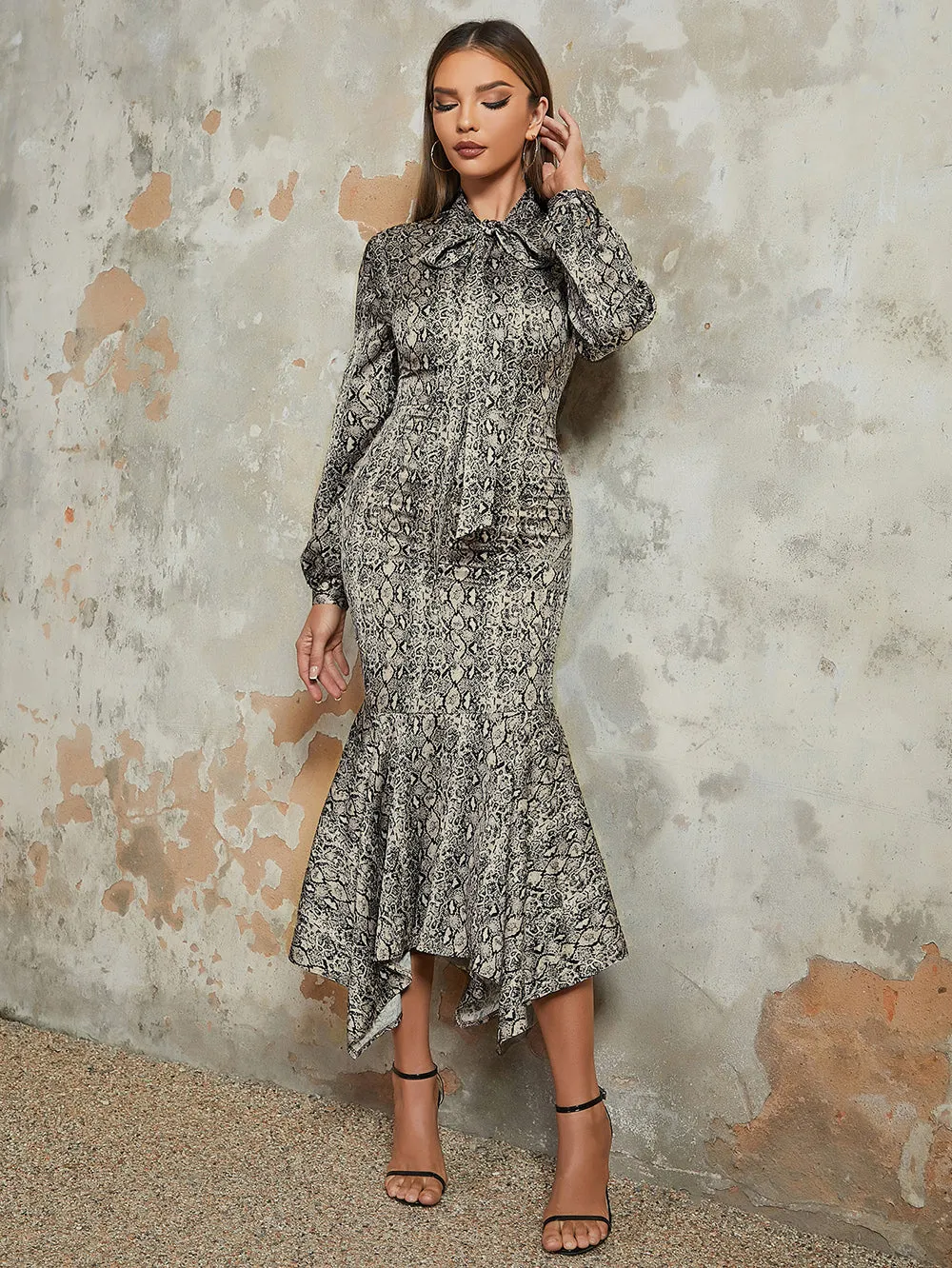 Long Sleeve Fishtail Midi Bodycon Dress HB03690