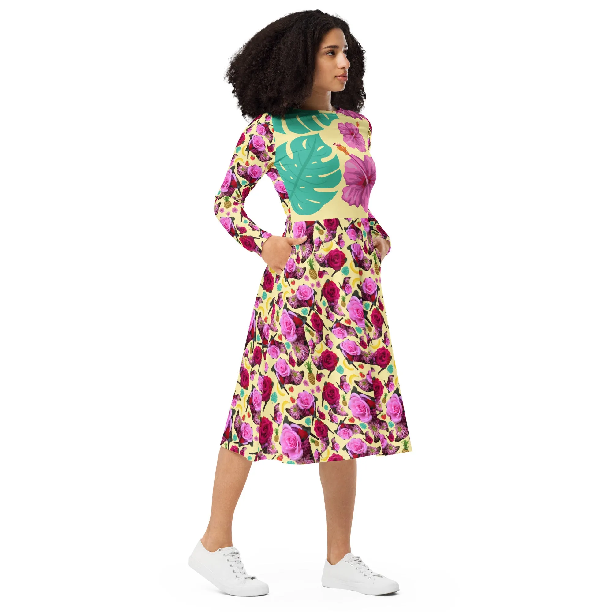 Long sleeve midi dress 'Jungle Flower'