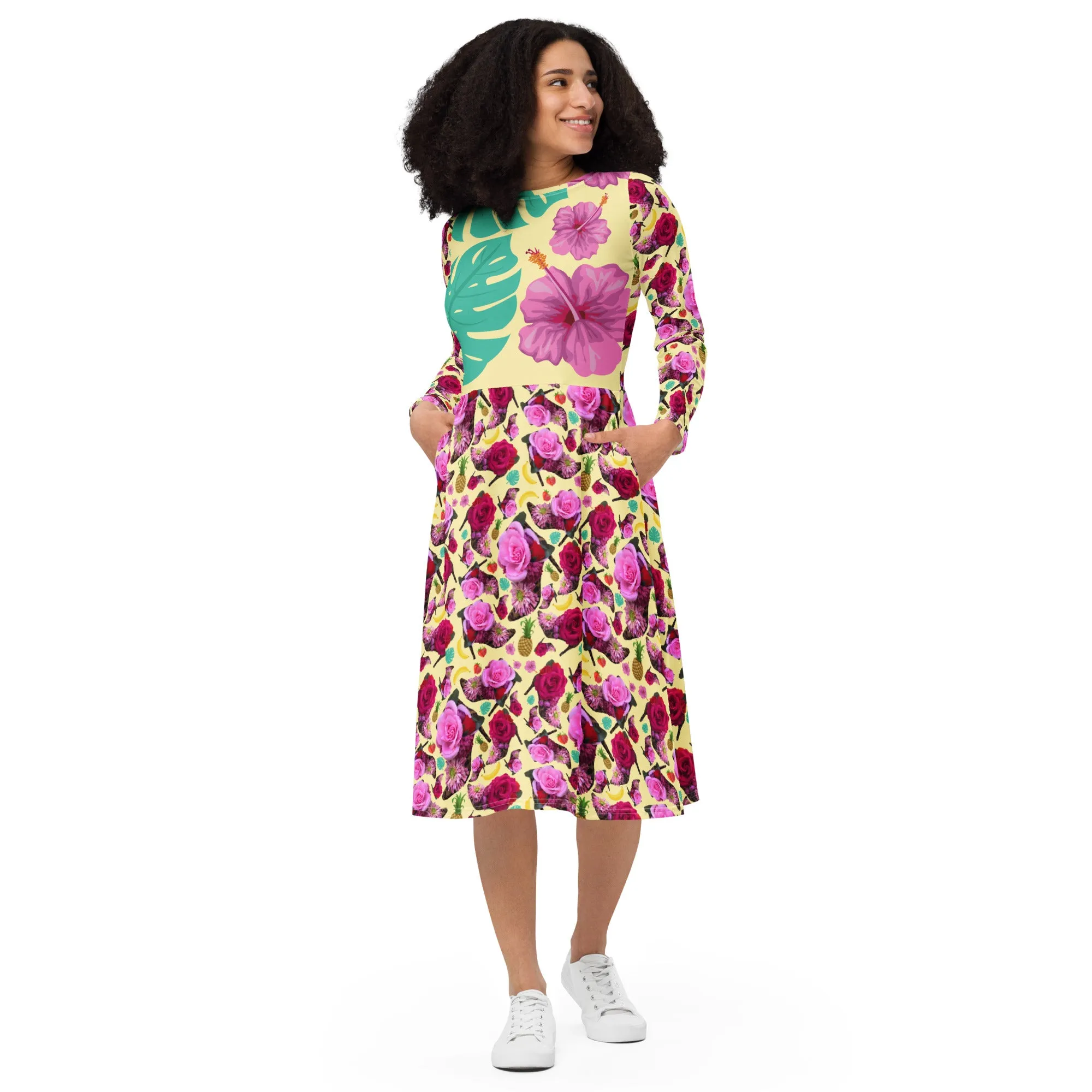 Long sleeve midi dress 'Jungle Flower'