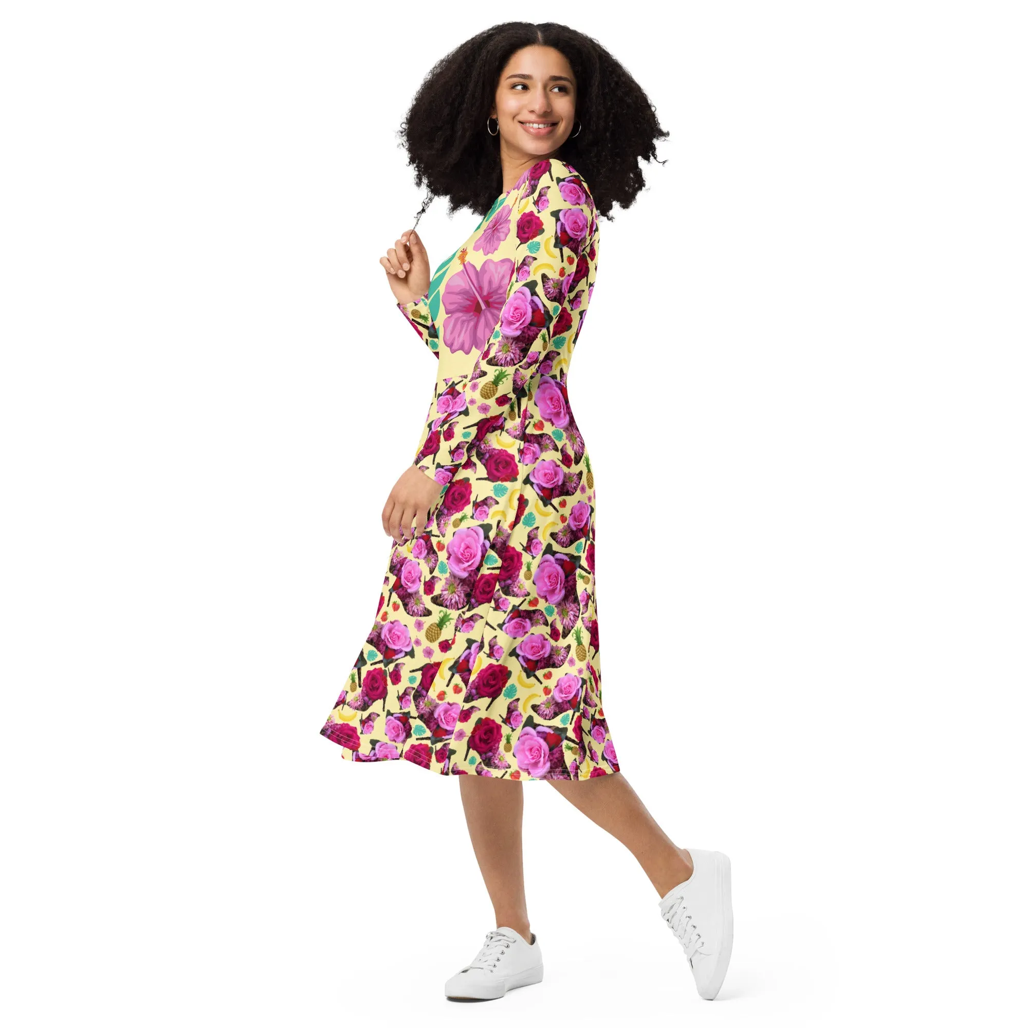 Long sleeve midi dress 'Jungle Flower'