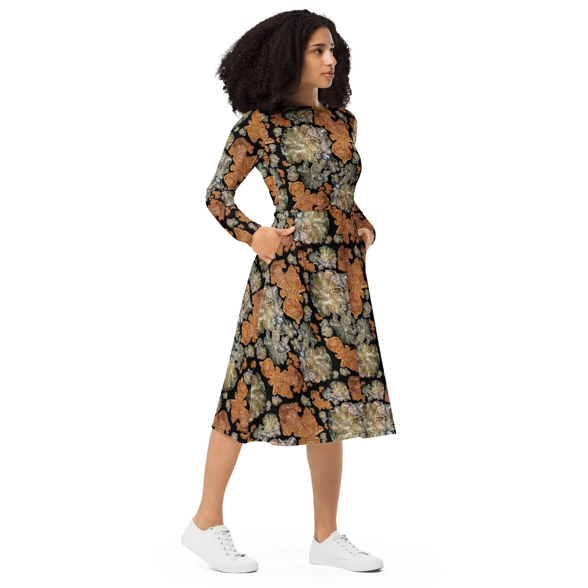Long sleeve midi dress 'Nude Embroidery'