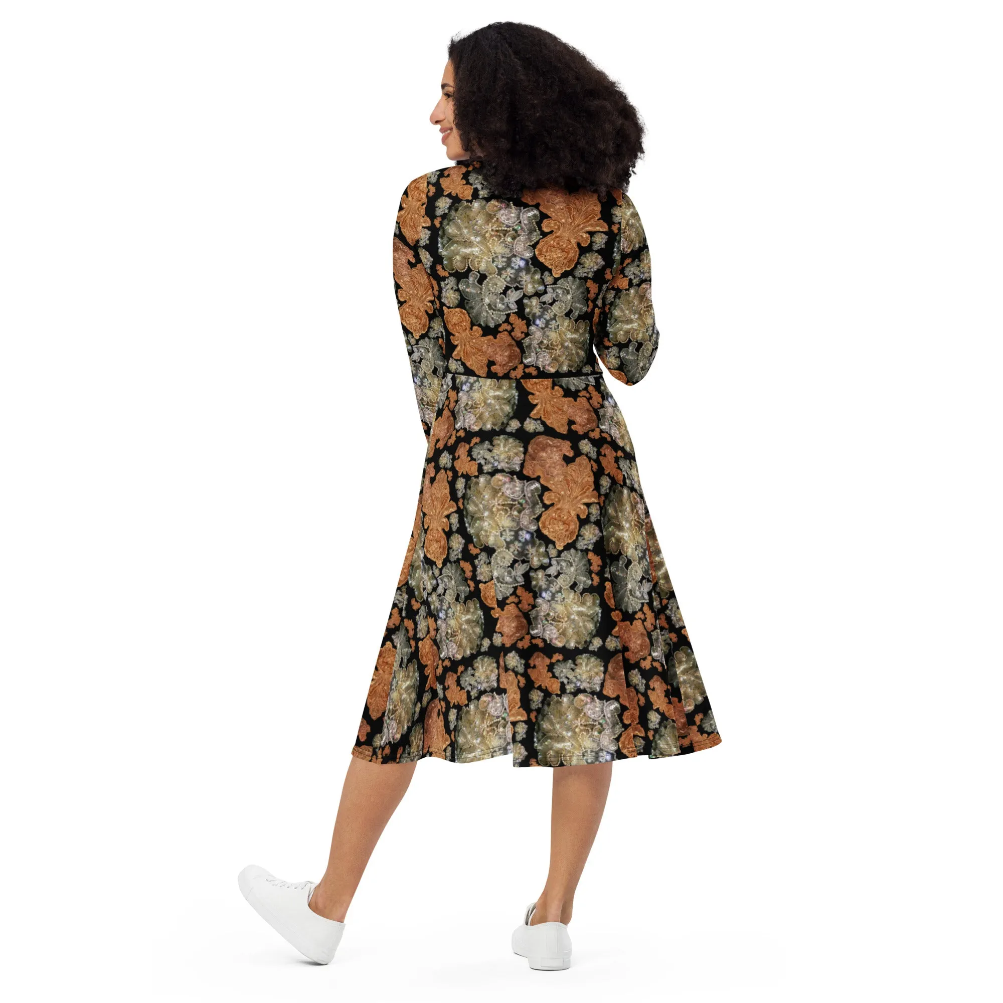 Long sleeve midi dress 'Nude Embroidery'
