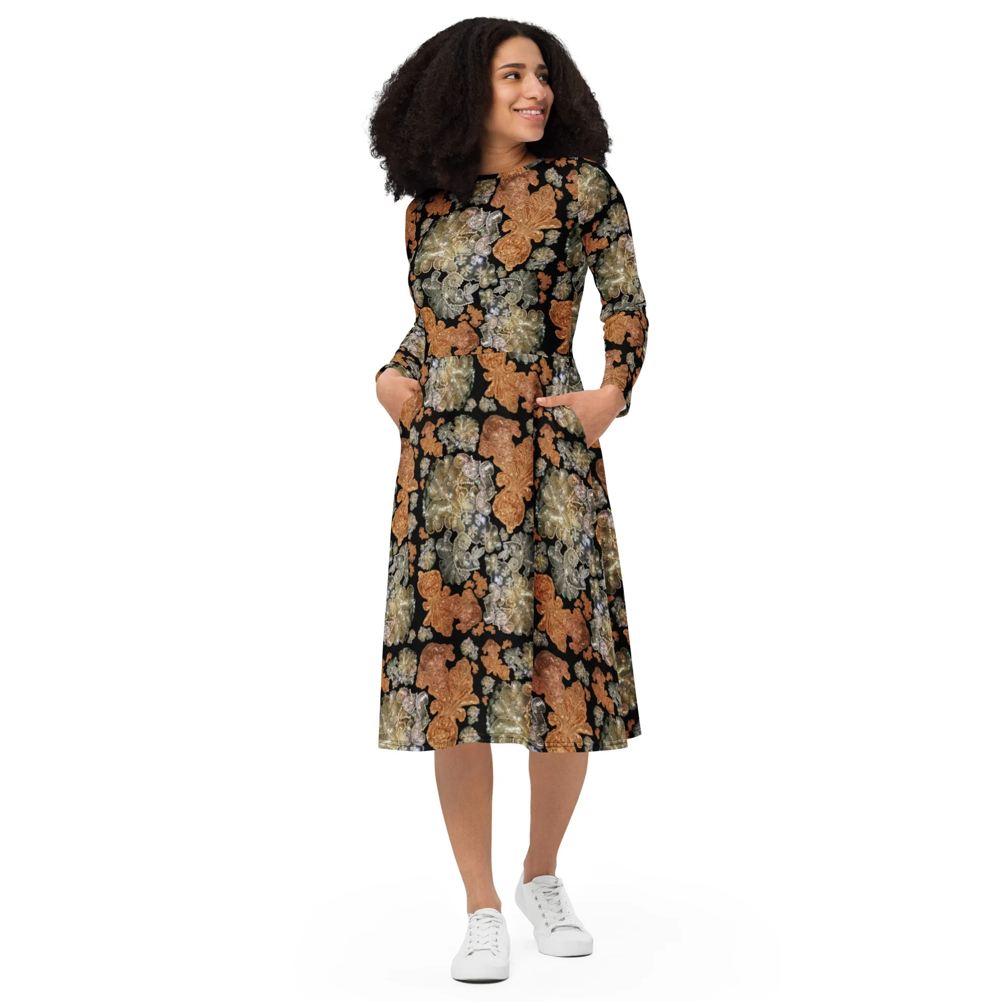 Long sleeve midi dress 'Nude Embroidery'