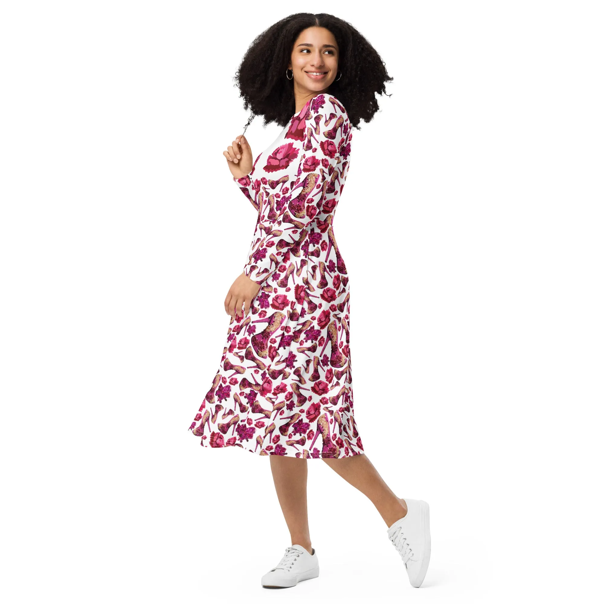 Long sleeve midi dress 'Pink Diva'