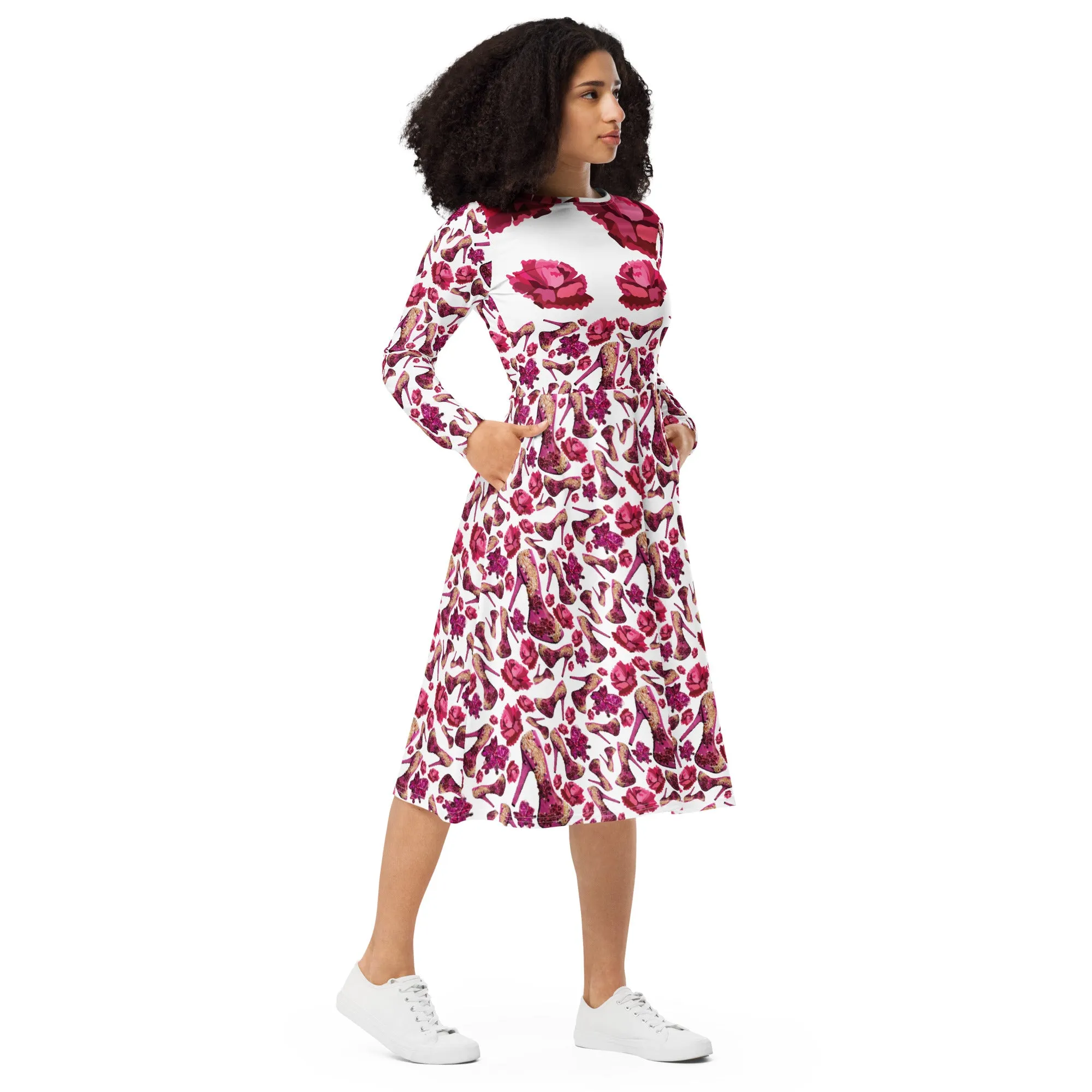Long sleeve midi dress 'Pink Diva'