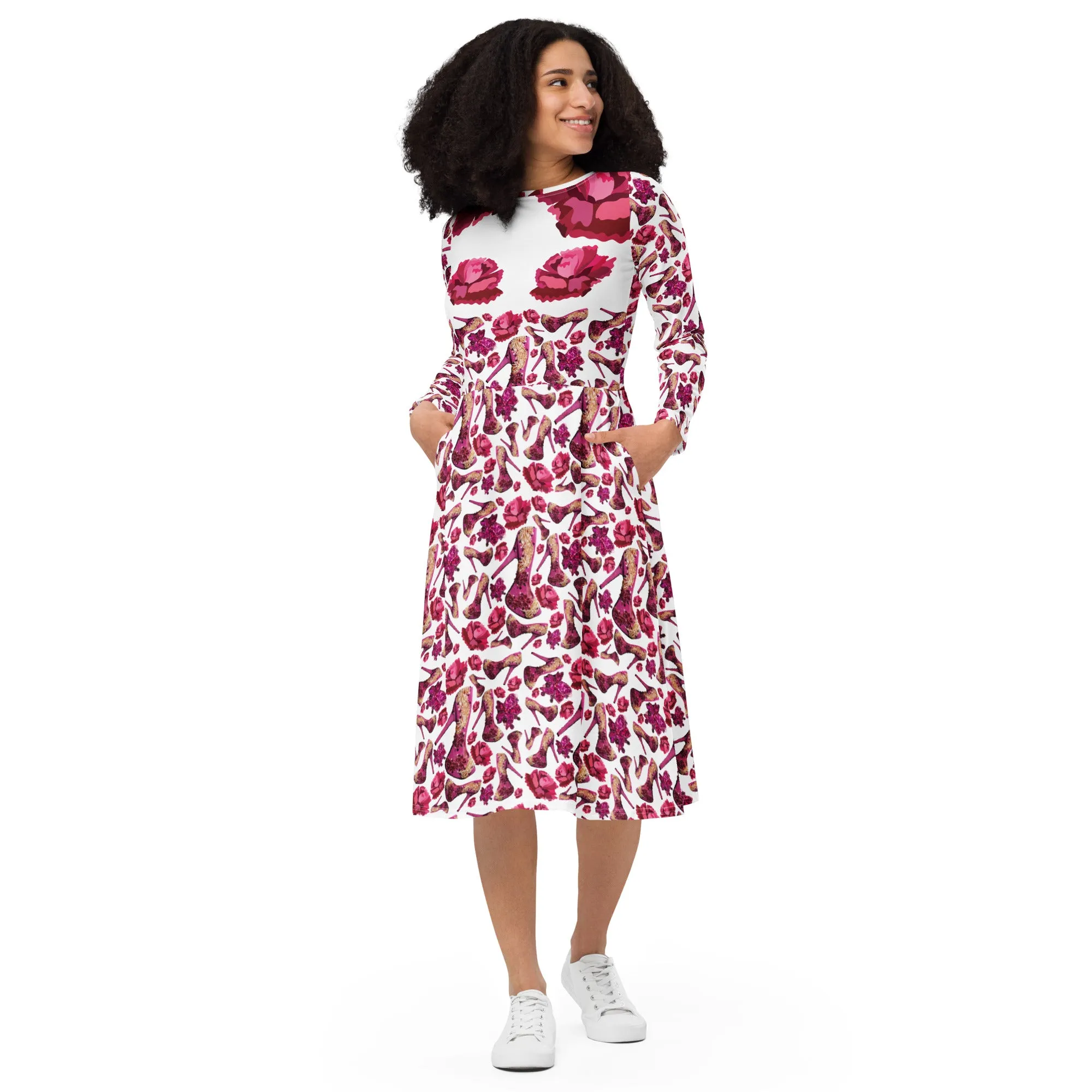Long sleeve midi dress 'Pink Diva'