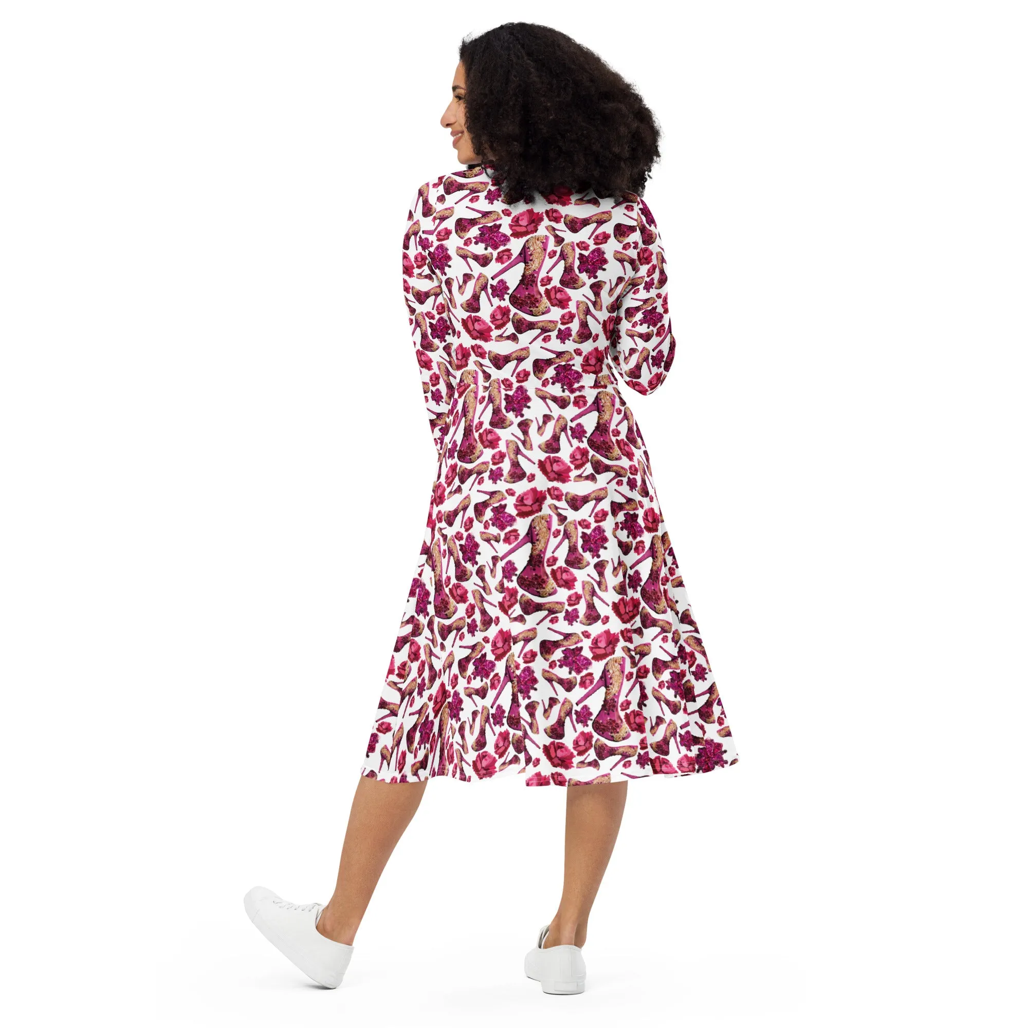 Long sleeve midi dress 'Pink Diva'