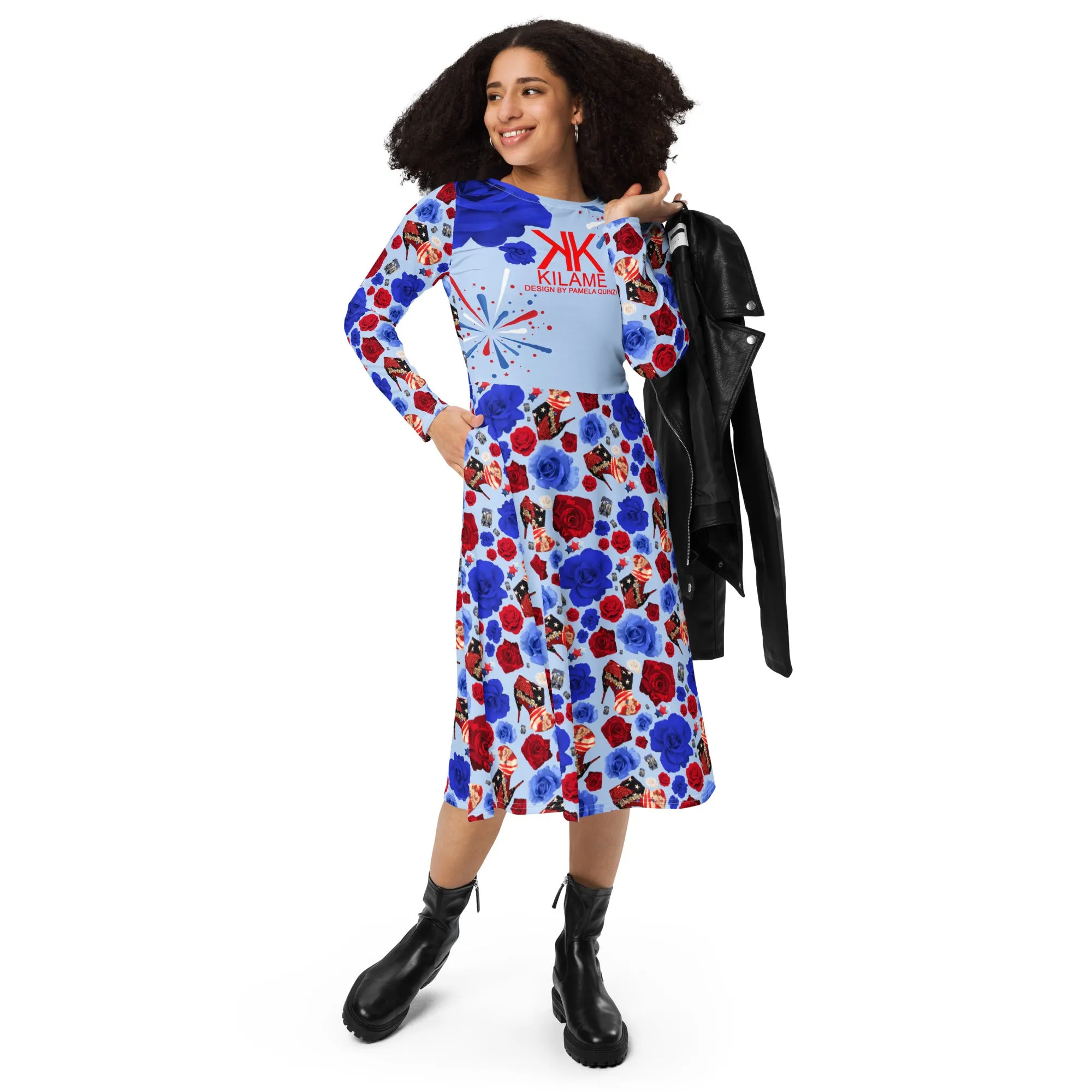 Long sleeve midi dress 'USA'