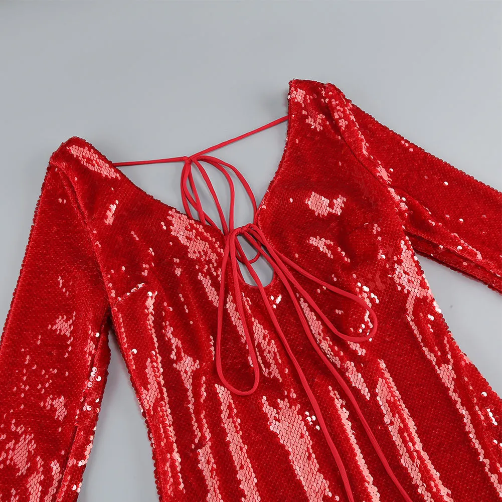Long Sleeve Sequined Midi Dress KLYF1291