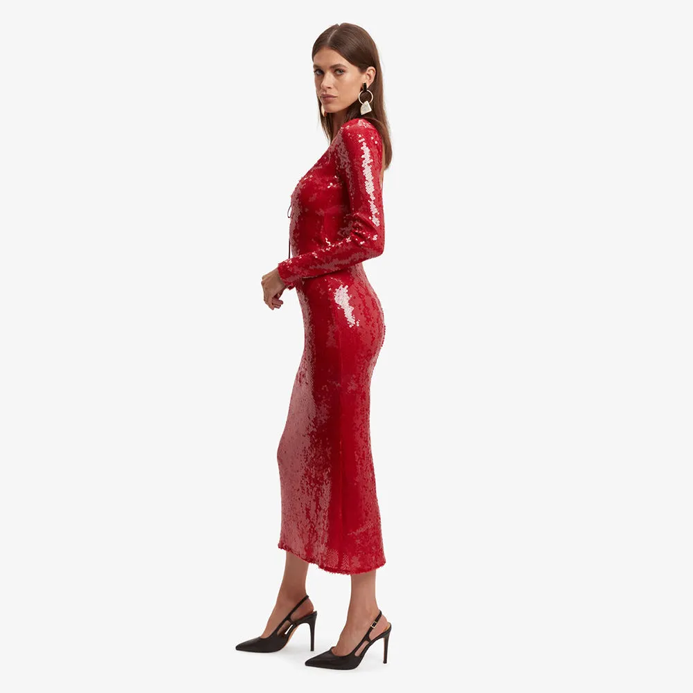 Long Sleeve Sequined Midi Dress KLYF1291