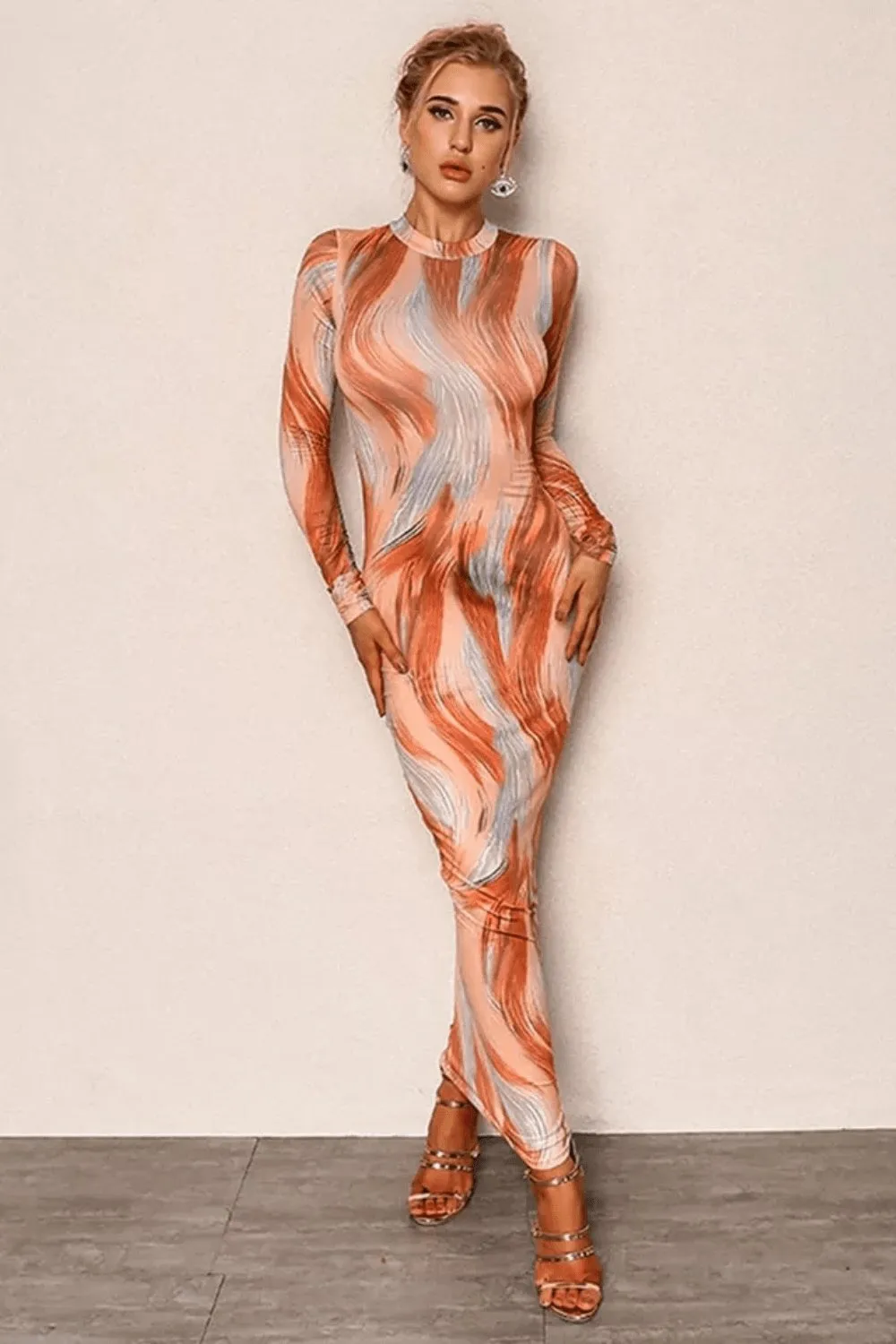 Long Sleeve Tie Dye Bodycon Dress