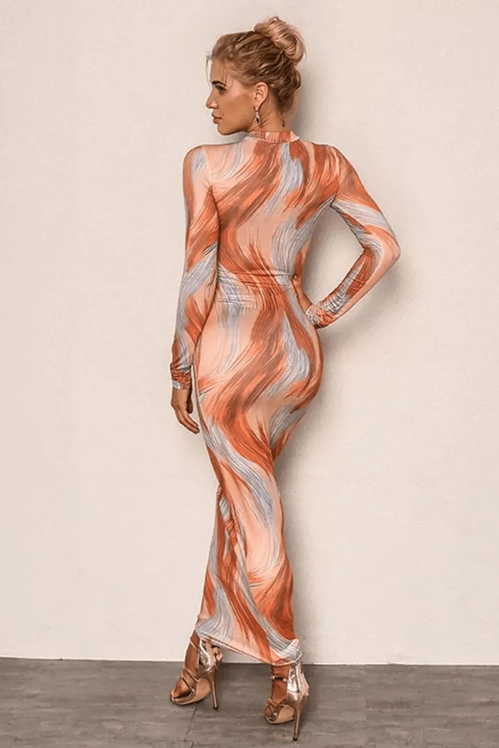Long Sleeve Tie Dye Bodycon Dress