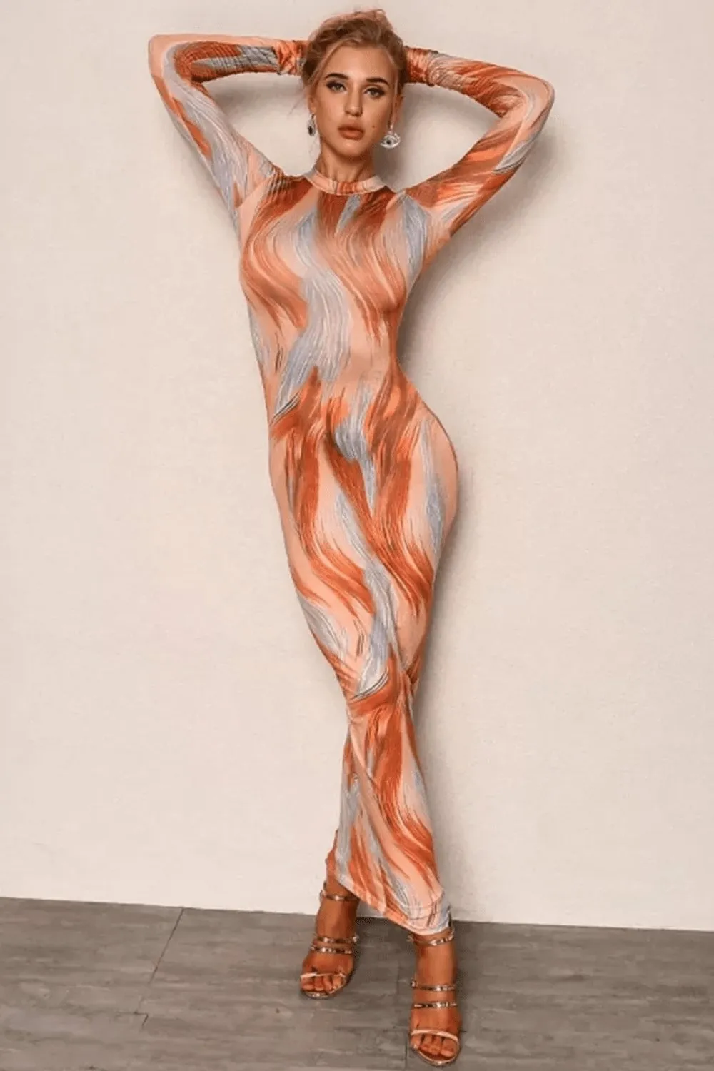 Long Sleeve Tie Dye Bodycon Dress