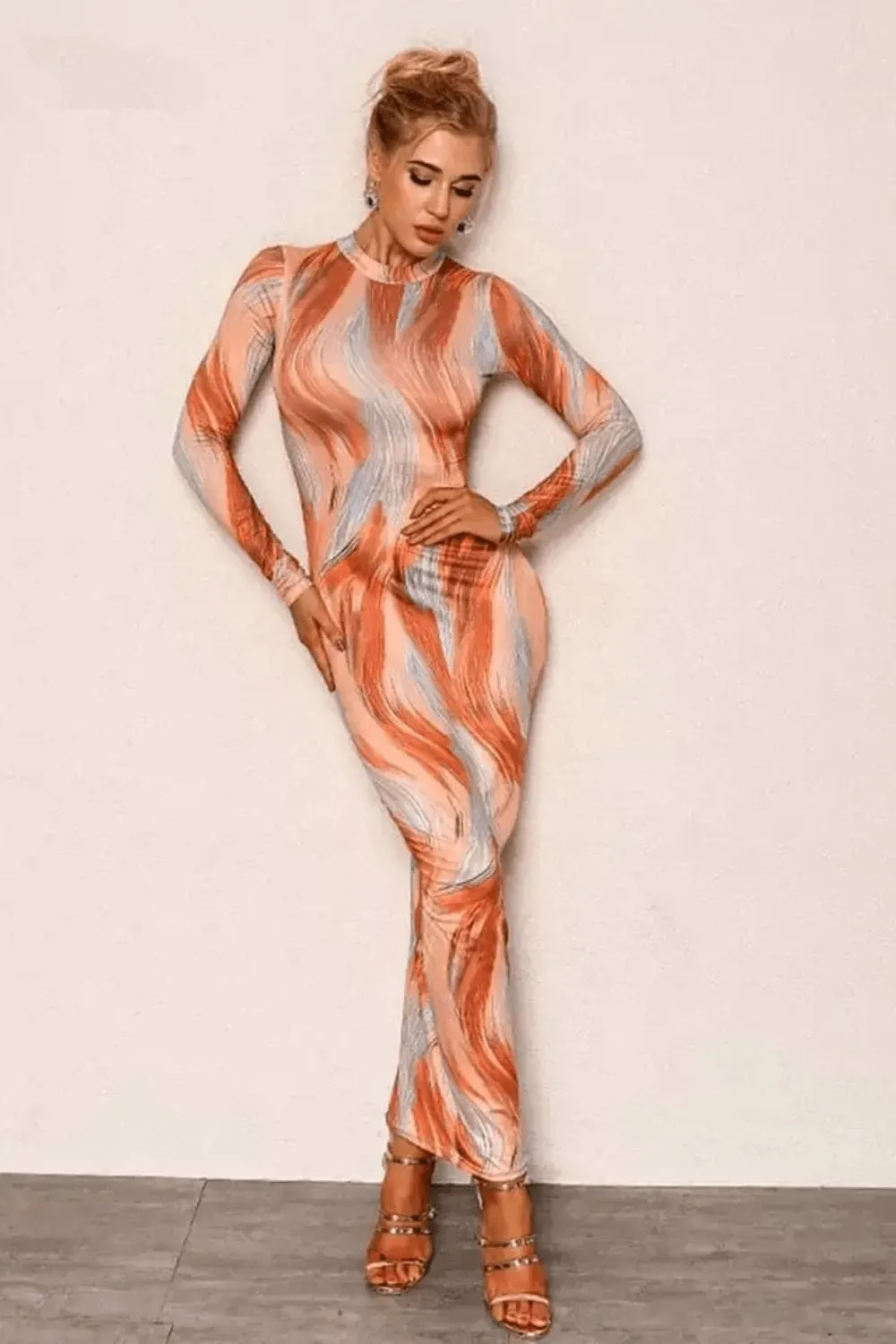 Long Sleeve Tie Dye Bodycon Dress