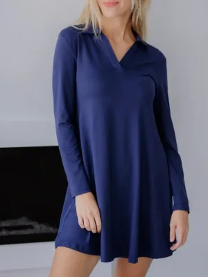 Long Sleeve Trapeze Dress - Blue